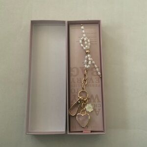 Gold Pearl and Pink Heart Charm Keychain - Women Accessories